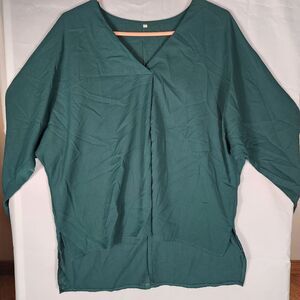 GYK Emeral Green V Neck Long Sleeve Womens Blouse Top Size Medium